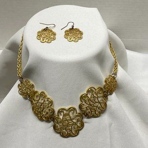 gold color necklace and earrings pre owned